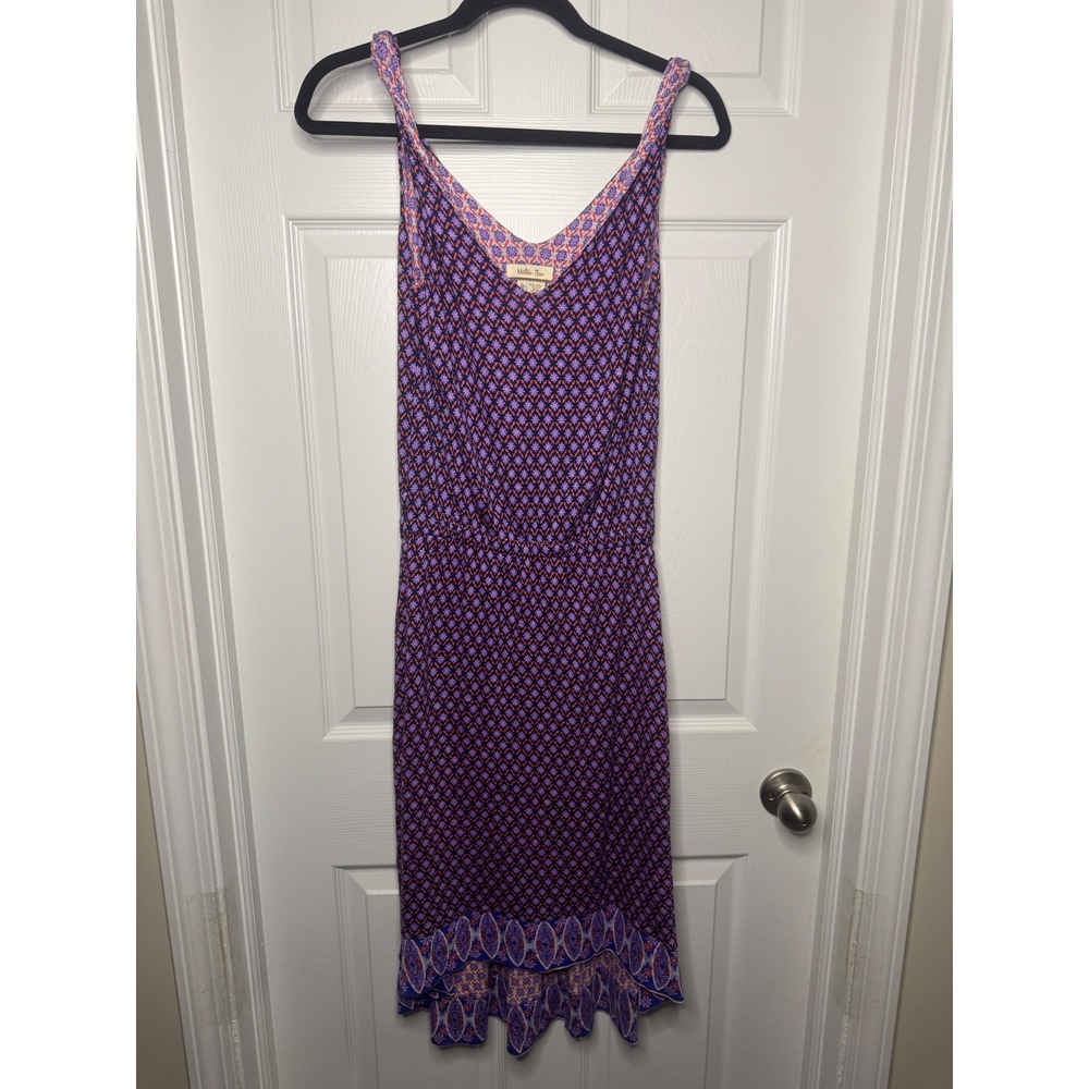 Matilda Jane Purple Geometric Floral High Low Ruffle Midi Dress Small AD17362